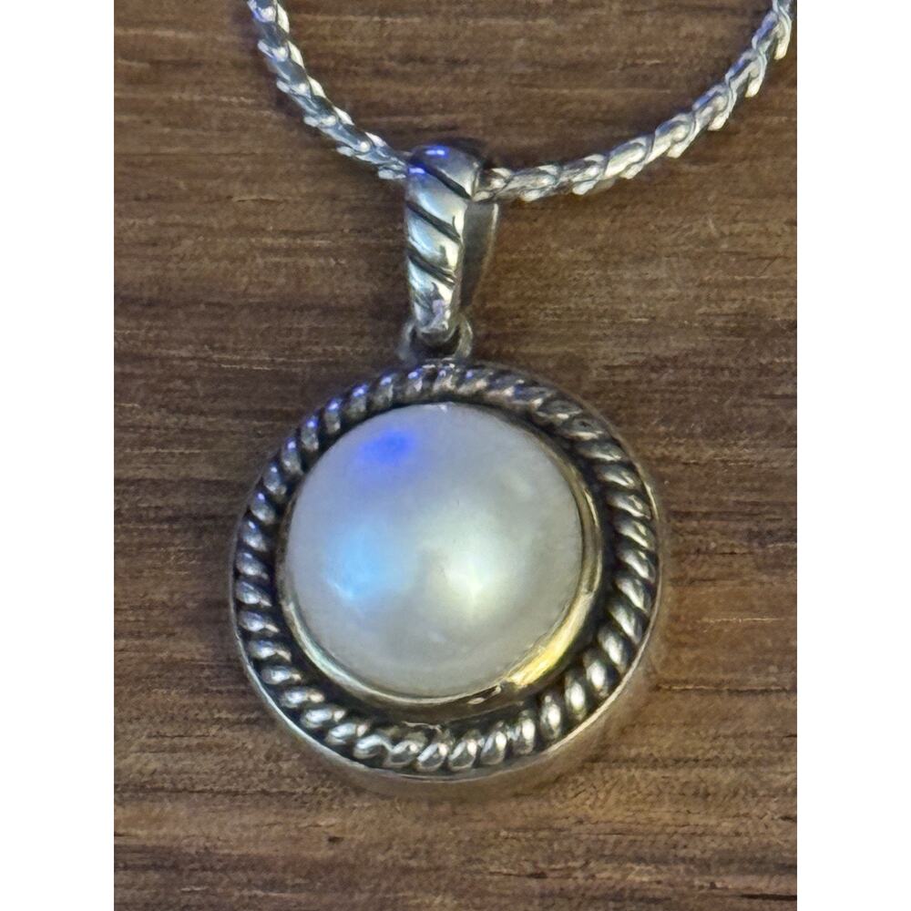 Vintage Sterling Silver & 14K Genuine Pearl Roped Pendant Necklace ATR 24”